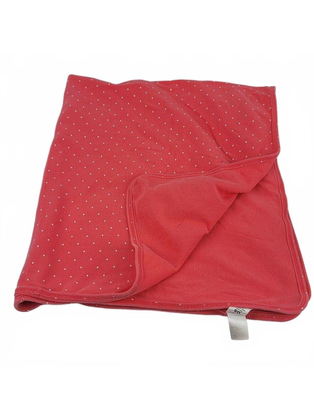 Carters Pink White Polka Dot Baby Blanket OS Tiny Hearts Cotton 1-ply Swaddle